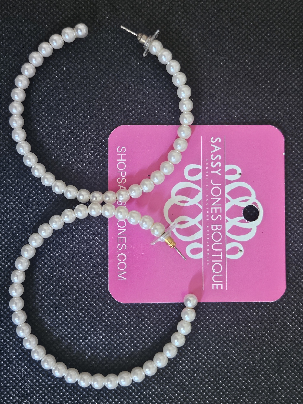 Sassy Jones - White Pearl Hoop Earrings